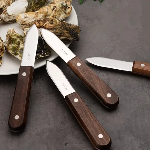 Professioneel 304 Roestvrij Stalen Oestermes Walnoot Houten Handvat Schelpdieren Tool Voor Oesters Sint-Jacobsschelpen Keuken