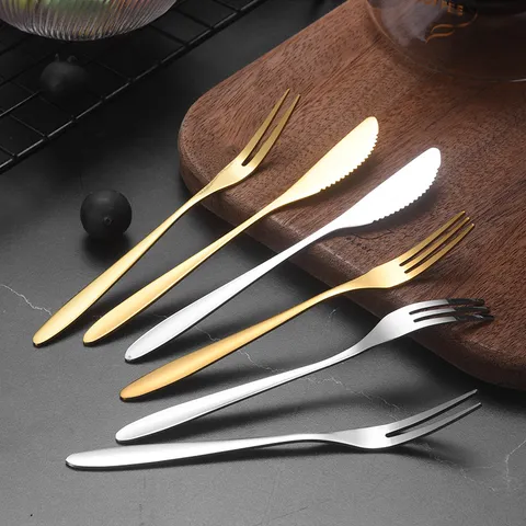 304 Stainless Steel Fruit Fork Dessert Knife Set Thickened Gold Silver Cake Mooncake Fork Small Dessert Utensils Tableware