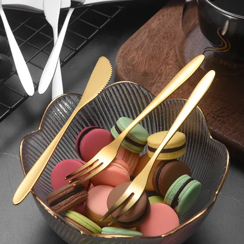 304 Stainless Steel Fruit Fork Dessert Knife Set Thickened Gold Silver Cake Mooncake Fork Small Dessert Utensils Tableware