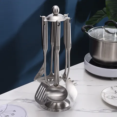 Stainless Steel Cooking Utensils Set Heat Resistant Soup Spoon Slotted Spatula Rice Scoop Noodle Ladle Home Kitchen Cooking Tools