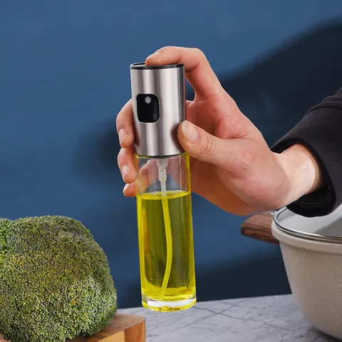 304 Stainless Steel Glass Oil Sprayer Bottle For Kitchen BBQ Cooking Fine Mist Press Type Vinegar Dispenser Seasoning Tool