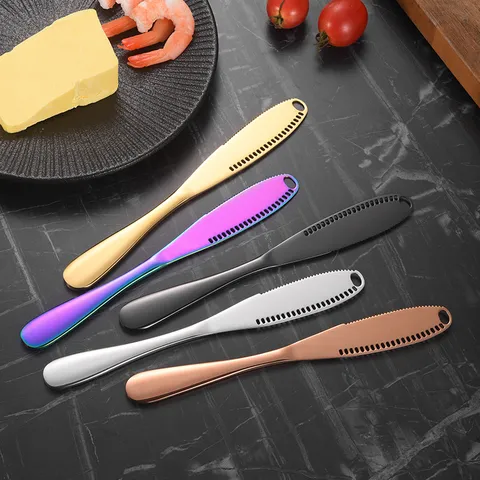 Edelstahl Buttermesser Streicher Mit Löchern Gezackter Rand Käsehobel Marmeladenstreicher Für Küche Frühstück Brot 430 Material
