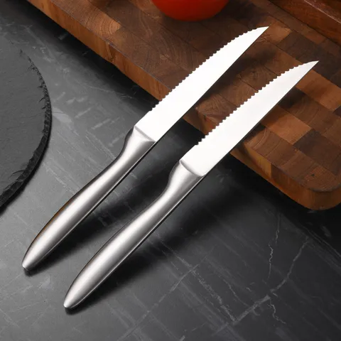 Stainless Steel Steak Knife Table Spoon Fork Satin Finish Serrated Heavy Duty Western Cutlery For Restaurant Home Dinner Wedding