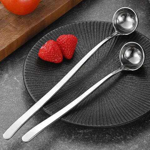 Elegant 304 Stainless Steel Oil Spoon Deep Round Head Long Handle Stirring Spoon Honey Spoon Kitchen Tool