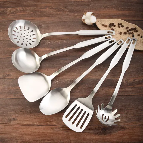 Thickened Stainless Steel Kitchen Utensils One-Piece Cooking Spatula Soup Spoon Skimmer Slotted Turner Pasta Server Tools
