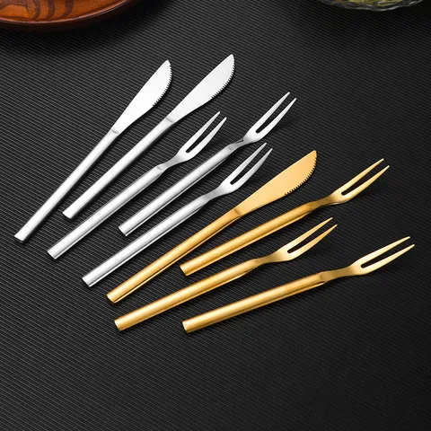 Thickened Stainless Steel Mooncake Knife And Fruit Fork Set Mirror Polished Dessert Cutlery For Home Party Golden Silver Mirror Finish