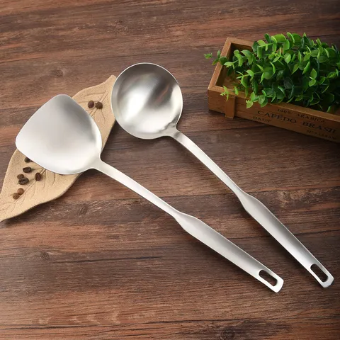 Thickened Stainless Steel Kitchen Utensils One-Piece Cooking Spatula Soup Spoon Skimmer Slotted Turner Pasta Server Tools