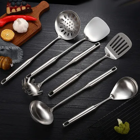 Ensemble d'Ustensiles De Cuisine Modernes En Acier Inoxydable Résistant À La Chaleur Poignée Creuse Ustensiles De Cuisine Spatule Écumoire Louche À Soupe Maison