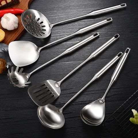 Ensemble d'Ustensiles De Cuisine Modernes En Acier Inoxydable Résistant À La Chaleur Poignée Creuse Ustensiles De Cuisine Spatule Écumoire Louche À Soupe Maison