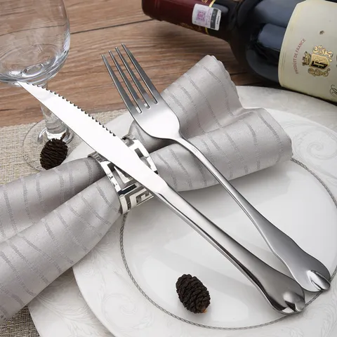 Mirror Polished 410 Stainless Steel Cutlery Water Drop Handle Dinner Knife Steak Knife Fork Spoon Tableware Collection