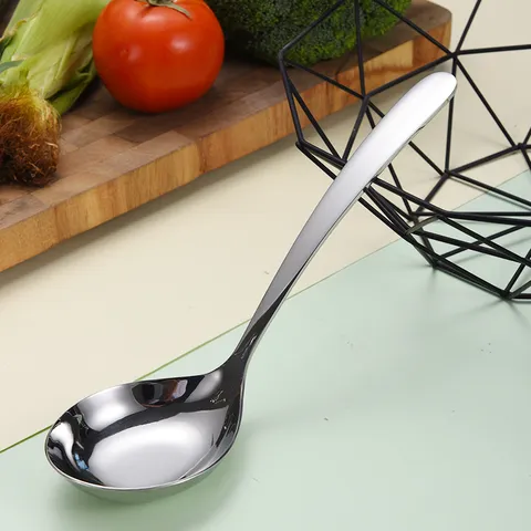 Cucchiaio da Zuppa Profondo in Acciaio Inossidabile 304 Impugnatura Lunga Cucchiaio da Servizio Mestolo Forato Utensile da Cucina Lucidato a Specchio