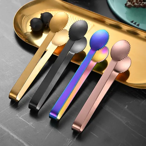 304 Stainless Steel Ice Tongs Serrated Sugar Tongs Electroplated Food Tongs For Appetizers Ice Cubes Sugar Cubes Coffee Bar Party Utensils