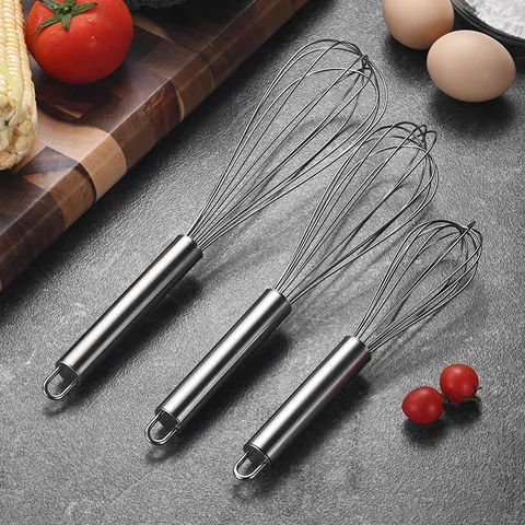 Manual Stainless Steel Egg Beater Balloon Whisk Large Round Handle Hand Cream Stirring Rod Kitchen Baking Tools