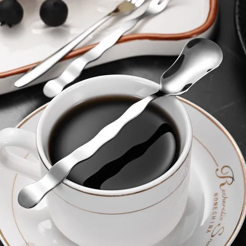 Creative Stainless Steel Wavy Handle Dessert Spoon Fork Mirror Polished Fruit Fork Mooncake Fork For Tableware Cake Pastry Party