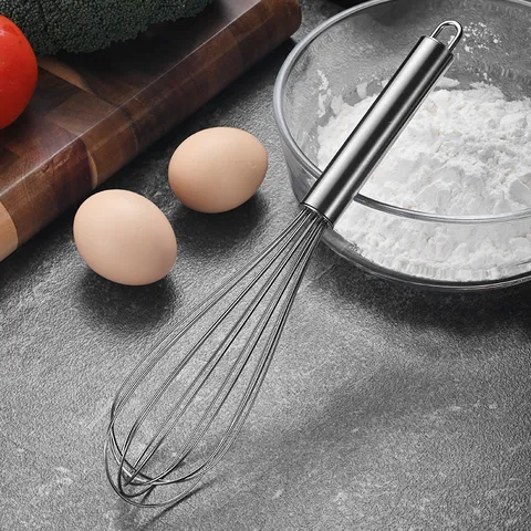 Manual Stainless Steel Egg Beater Balloon Whisk Large Round Handle Hand Cream Stirring Rod Kitchen Baking Tools