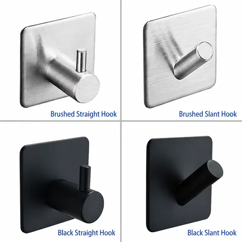 Stainless Steel Wall Hook Punch Free Adhesive Heavy Duty Coat Hanger Metal Utility Hook For Kitchen Bathroom Door Back