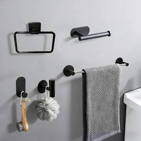 Modern Minimalist Bathroom Hardware Set Towel Bar Ring Roll Paper Holder Robe Hook Wall Mounted ABS Bathroom Accessories
