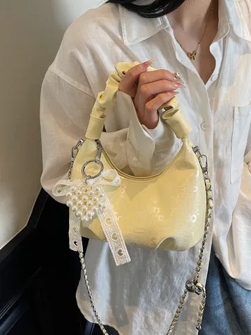 Niche Pleated Handbag For Women Fashion Bowknot Dumpling Bag Stylish Printed PU Leather Single Shoulder Crossbody Bag