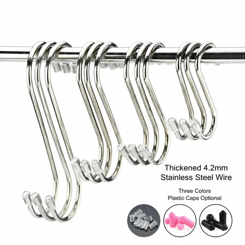 Stainless Steel S Hooks Heavy Duty S Shaped Hangers With Protective Caps Multipurpose Kitchen Bathroom Hanging Hooks