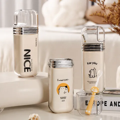 Portable Travel Gargle Cup Set Multifunctional Toothbrush Storage Box Cute Cartoon Printed Wash Cup Toiletries Organizer