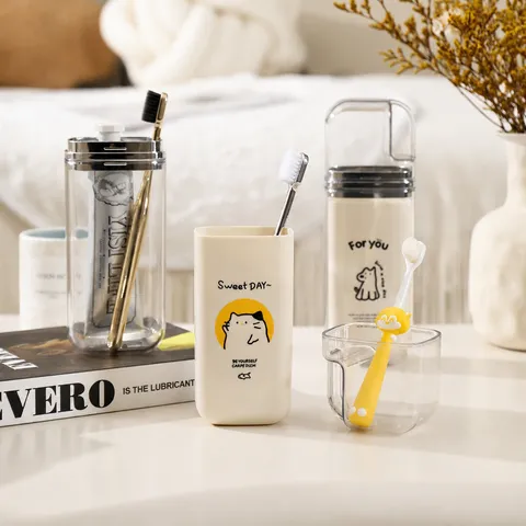 Portable Travel Gargle Cup Set Multifunctional Toothbrush Storage Box Cute Cartoon Printed Wash Cup Toiletries Organizer