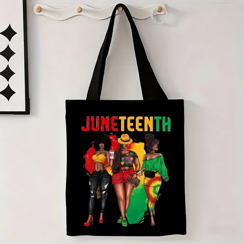 Bolso de Mano de Lona para Mujeres Afroamericanas Celebración de Juneteenth Gran Capacidad Bolso de Hombro de Poliéster Bolso de Compras Estampado para Mujer