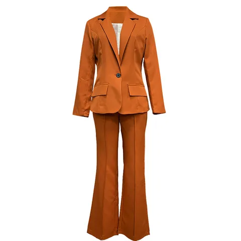 Women Professional Blazer And Flare Pants Suit Set Long Sleeve Single Button Suit Jacket Business Commuter Matching Outfit