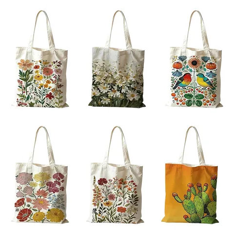 Bolso Tote de Lona con Pintura al Óleo Vintage Bolso de Hombro Artístico con Estampado de Flores Reutilizable de Gran Capacidad
