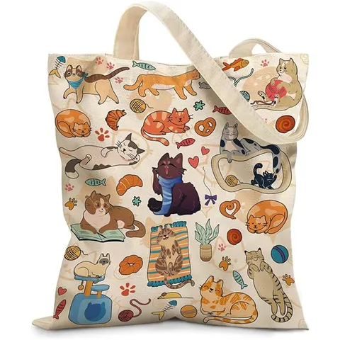 Large Capacity Canvas Tote Bag Cotton Shoulder Bag With Animal Floral Illustration Graphic Print For Students Women Daily Shopping