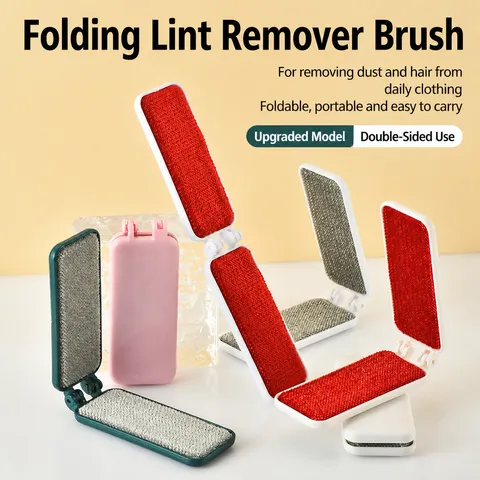 Portable Portable Folding Double-Sided Lint Remover Brush Creative Plastic Static Dust Cleaner Household Clothing Hair Fluff Cleaning Brush For Home Travel