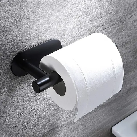Porta Carta Igienica da Parete in Plastica Moderno Minimalista Nero Opaco Autoadesivo Supporto per Rotolo di Tessuto da Bagno