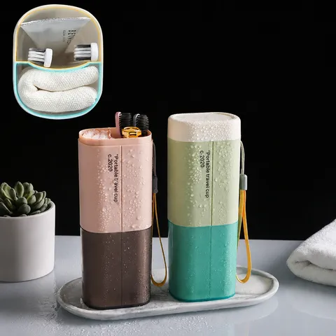 Plastic Travel Wash Cup Multifunctional Portable Toothbrush Toothpaste Holder Dry Wet Separation Case For Outdoor