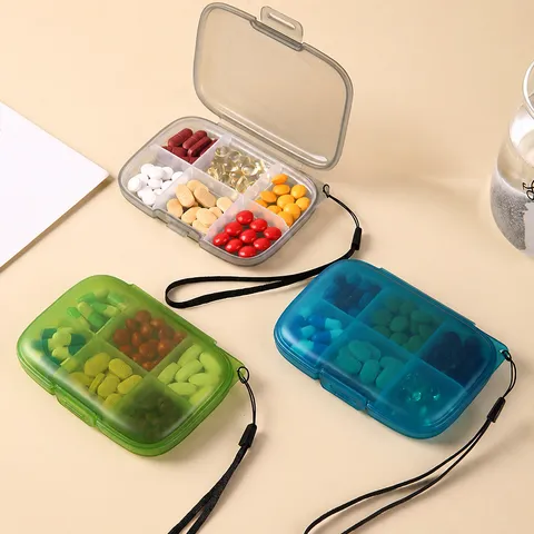 Portable Plastic Pill Box Weekly Medicine Organizer Storage Box With Lanyard Mini Compartments Traveling Pill Case For Vitamins Jewelry