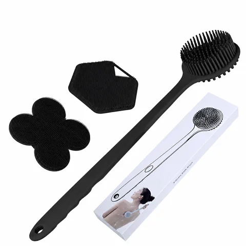 Long Handle Silicone Body Brush Double Sided Back Scrubber Soothing Exfoliating Bath Shower Brush Soft Bristles Massaging Cleansing Brush For Bathroom Daily