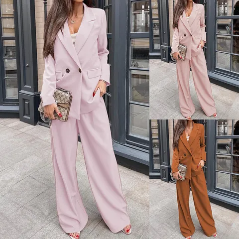 Women Top And Bottom Elegant Blazer Pants Casual Loose Solid Color Long Sleeve Lapel Trousers Commute Autumn Clothing
