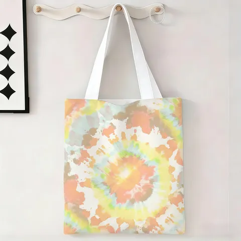Bolsa de Mano de Lona Tie-Dye Poliéster Gran Capacidad Bolso de Hombro Espiral Bohemio Bolsa de Compras Reutilizable para Mujeres Estudiantes