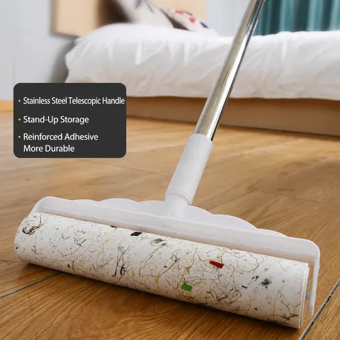 Extendable Long Handle Lint Roller Sticky Dust Remover Clothes Hair Cleaner With Refill Paper Roll Home Cleaning Brush