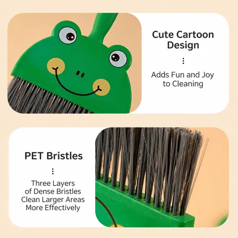 Cute Cartoon Animal Desktop Broom Dustpan Combo Mini Table Cleaning Brush Kit For Home Office School Student PP Material