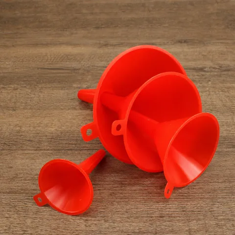 Food Grade PP Plastic Thickened Red Four Piece Funnel Set For Household And Automotive