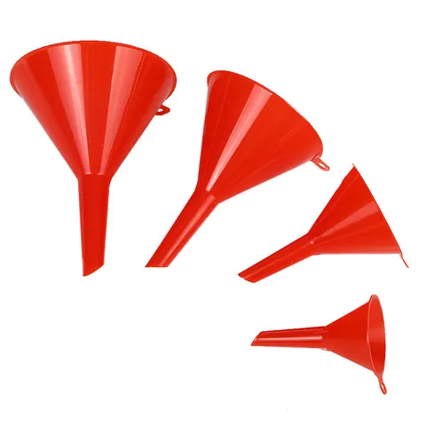 Food Grade PP Plastic Thickened Red Four Piece Funnel Set For Household And Automotive