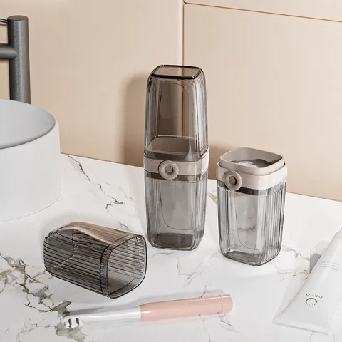 Portable Light Luxury PET Plastic Travel Toiletry Storage Box Soap Dish And Toothbrush Gargle Cup Set For Trip
