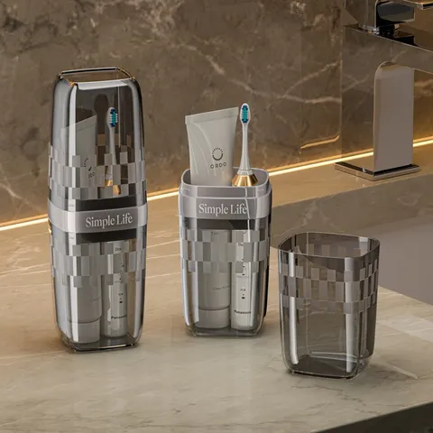 Custodia Portaspazzolino da Viaggio Portatile Tazza di Lavaggio Trasparente Scatola di Immagazzinaggio Multifunzionale per Bagno