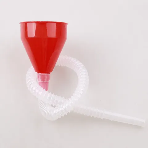 Plastic Automotive Motorcycle Fuel Funnel Red Oil Funnel With Long Flexible Extension Hose For Car Refueling