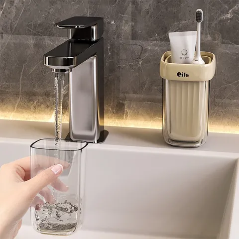 Portable Travel Toothbrush Cup Plastic Multi-Layer Mouthwash Cup Detachable Toothpaste Holder Bathroom Organizer