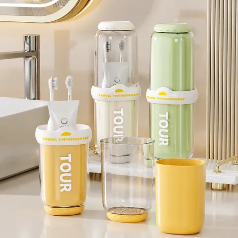 Transparent Portable Travel Toothbrush Cup Set Multi Layer Mouthwash Cup Outdoor Wash Storage Bottle For Family