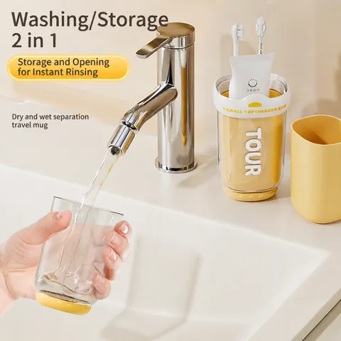 Transparent Portable Travel Toothbrush Cup Set Multi Layer Mouthwash Cup Outdoor Wash Storage Bottle For Family