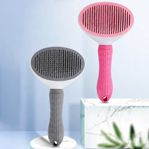 Self Cleaning Pet Slicker Brush Stainless Steel Needle Comb Grooming Tool For Dog Cat Loose Hair De-Shedding Massage Comb