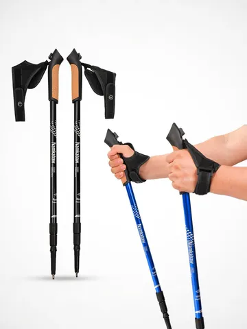 Aluminum Alloy Telescopic Trekking Poles Adjustable Hiking Walking Sticks With Cork Handle For Outdoor Sports