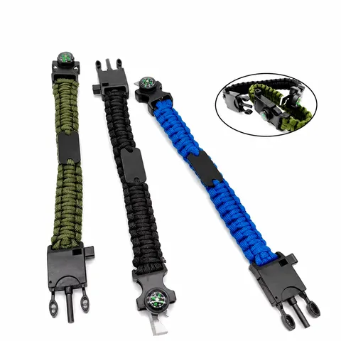 Multifunctional Outdoor Survival Paracord Bracelet Wilderness Survival Bangle With Compass Whistle And Blade