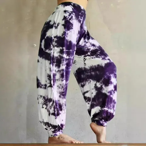 Women's Plus Size Casual Tie-Dye Printed High Waist Cropped Tapered Pants Elastic Drawstring Loose Fashion Bottoms